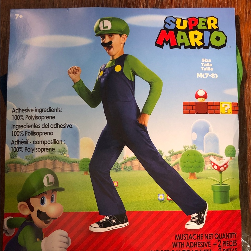 Nintendo Luigi Super Mario Costume in Green and Navy with Yellow Accents